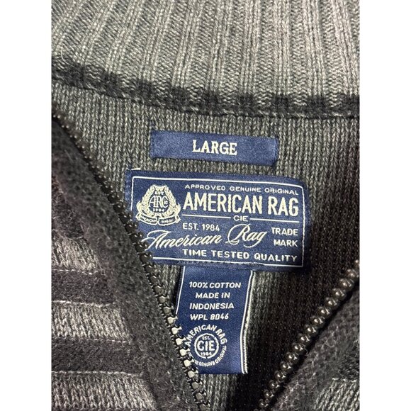 American Rag Black Gray Quarter Zip Sweater Large Cotton Mens Knit Pullover - Picture 3 of 3